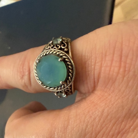 Elegant Sterling Silver Ring with Blue Chalcedony and Blue Quartz size 6